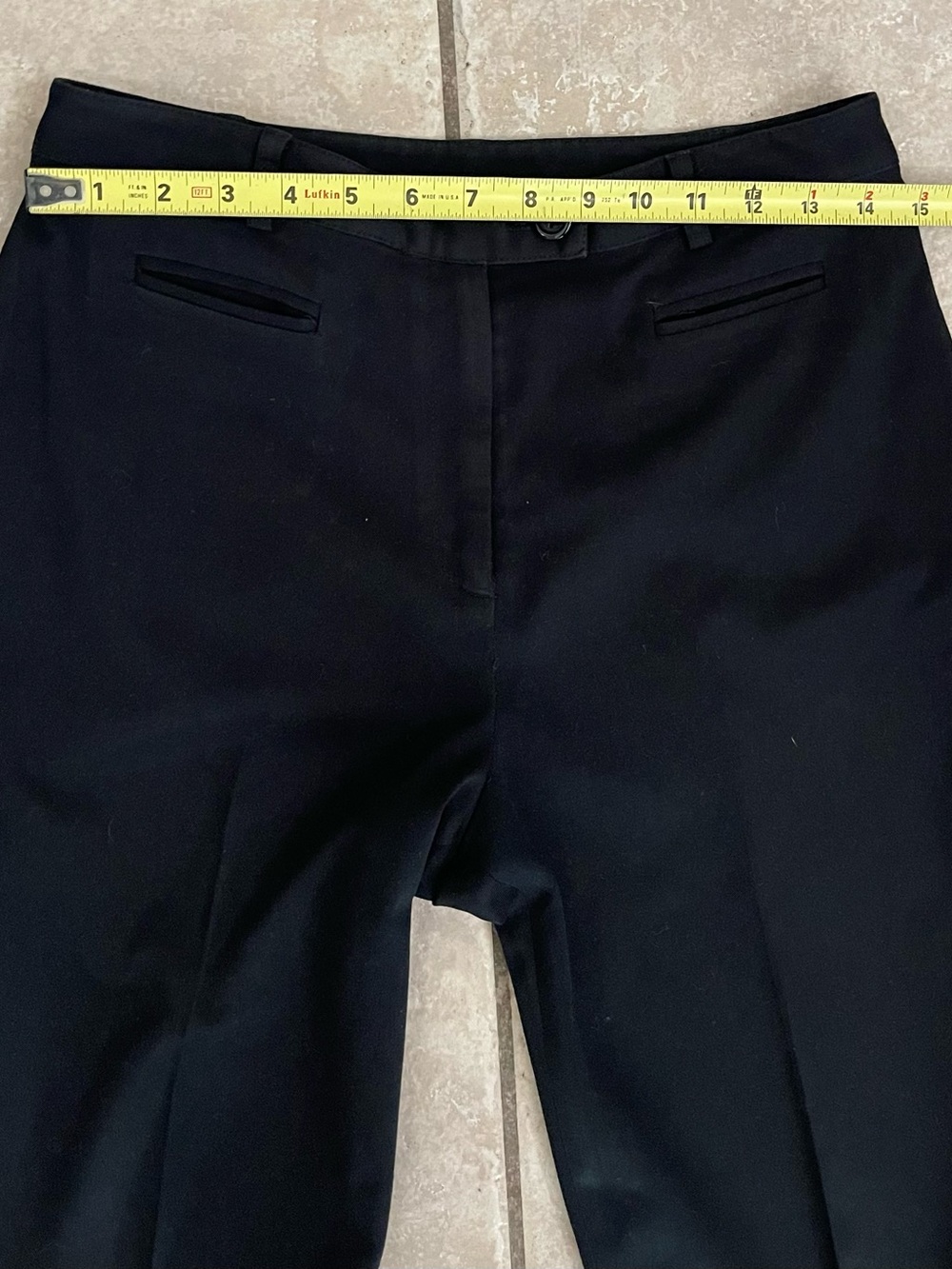 Express Women’s Black Straight Leg Pants w/Extended Tab Button Closure, Size 7/8 - Picture 3 of 8
